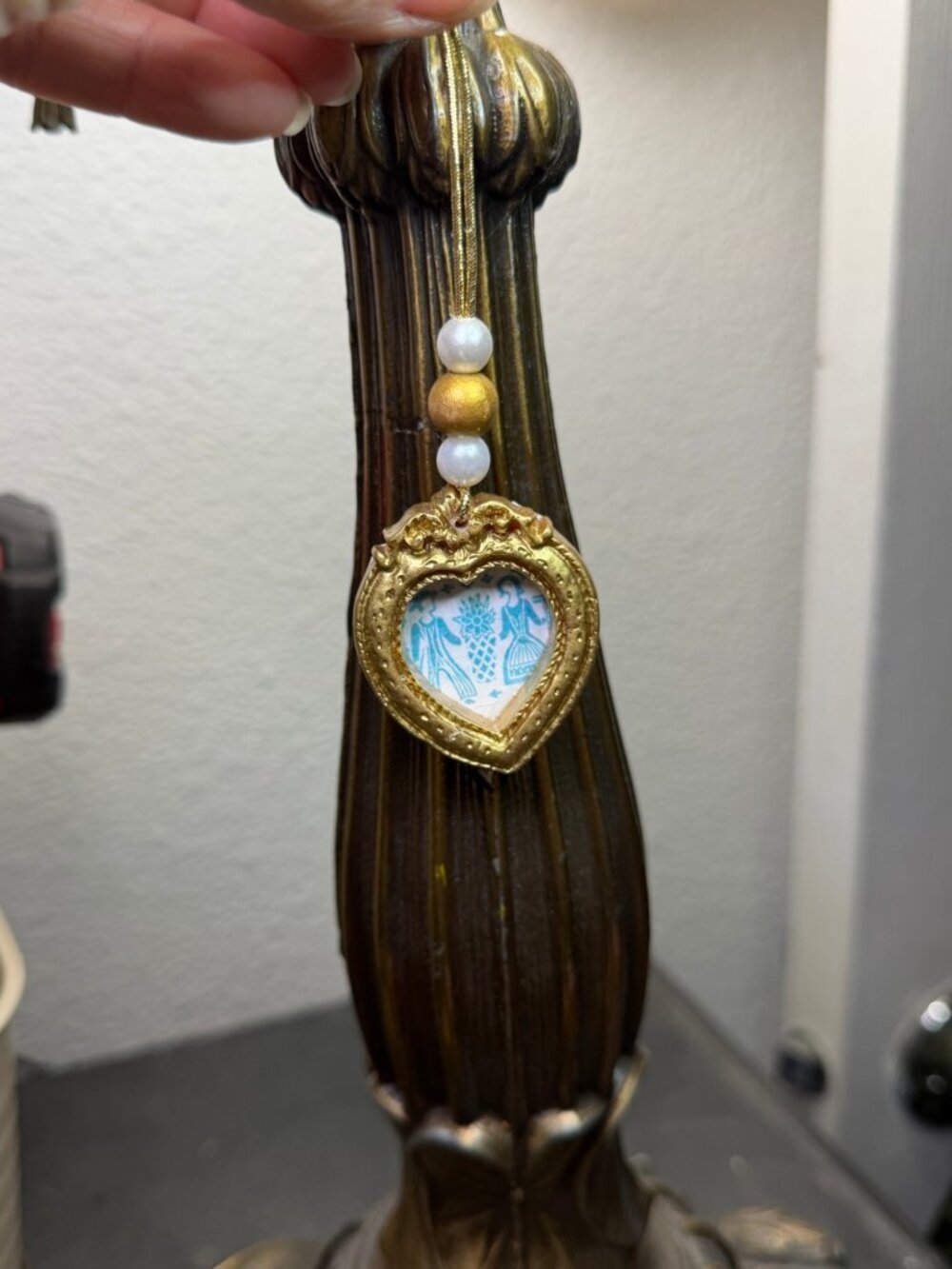 Pyrex Butterprint Heart Ornament Turquoise Gold Frame Vintage Charm